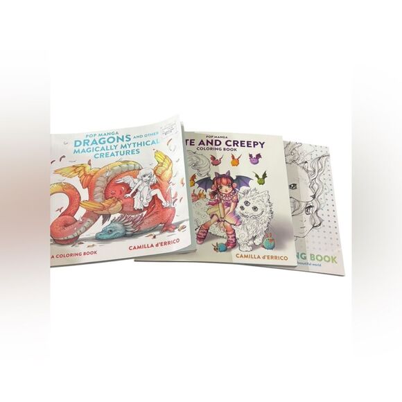Pop Manga adult coloring books dragons cute and creepy set of 3 - Picture 1 of 13